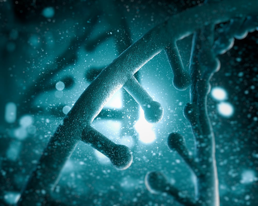 DNA molecule is located in front of a colored background. abstract collage