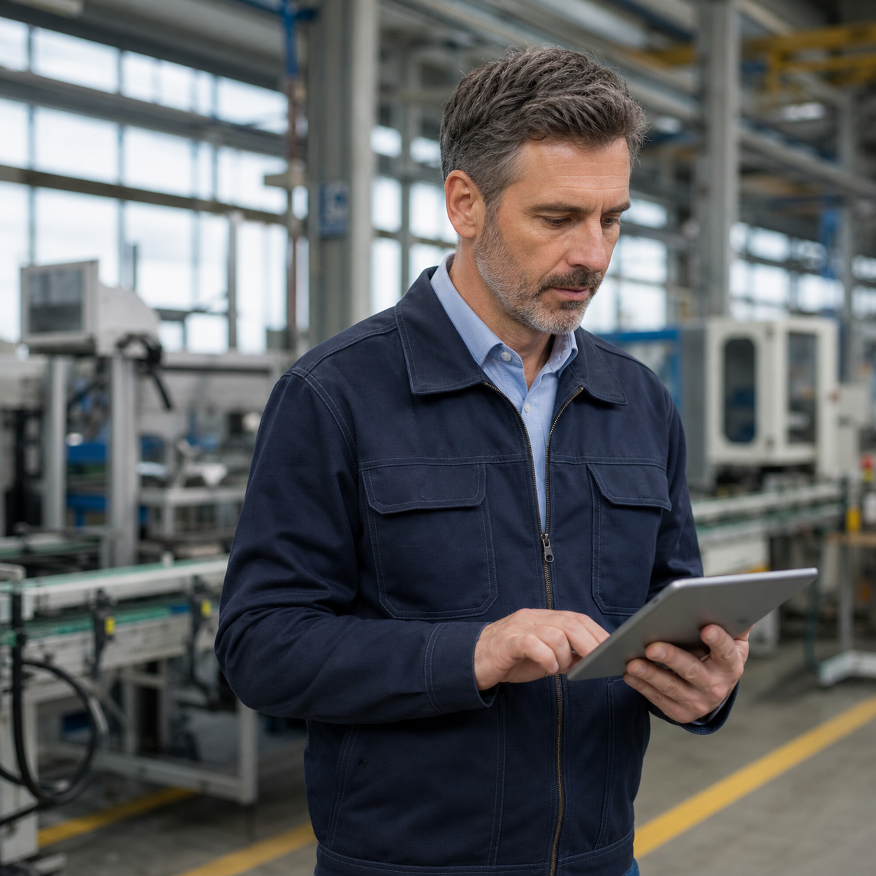 Production Manager Checking Data With Tablet